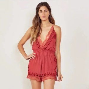 Tularosa Charmer Romper Eyelet Lace Embroidered Silky Sleeveless Shorts Jumpsuit